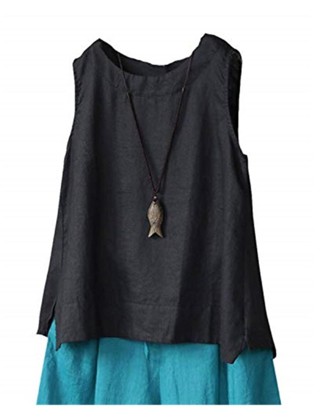 Womens Linen Tank Top Sleeveless A Line Blouse Loose Fit Summer Shirt Top